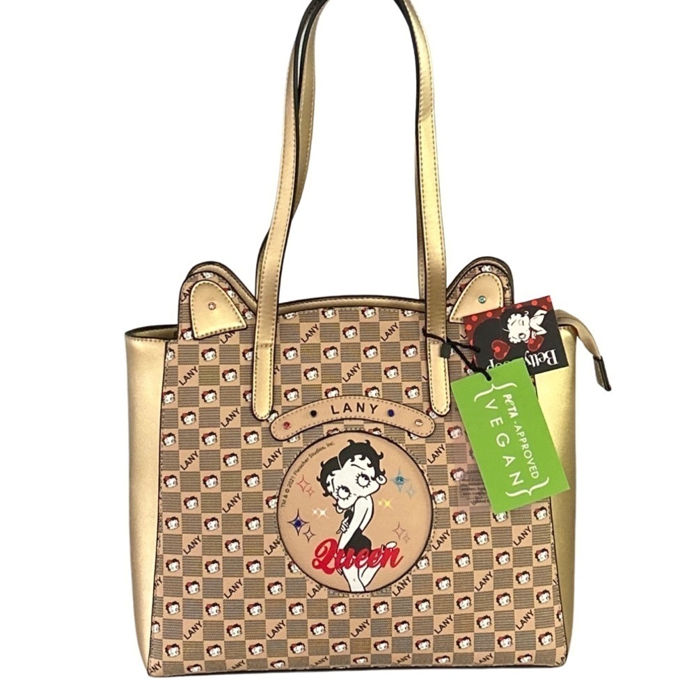 LANY Betty Boop Queen Gold Faux Leather Vegan Approved Tote Bag Caricature